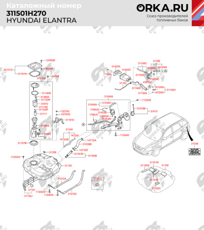 Пластиковый топливный бак Hyundai Elantra, 2006-2018 г.в. (BP) -  53 л.